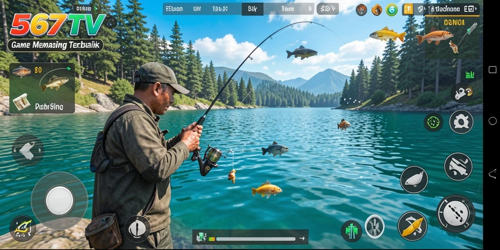 Tampilan gameplay 567TV yang mendebarkan saat memancing ikan.