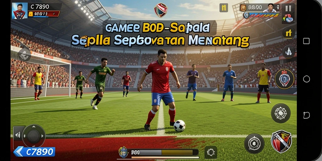 Screenshot gameplay C7890 menampilkan aksi seru di lapangan sepak bola.