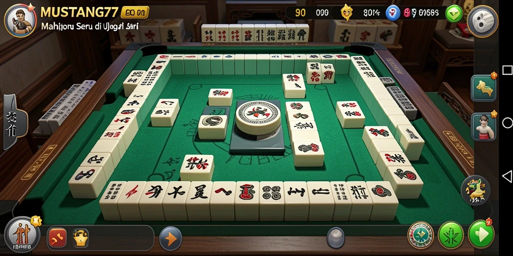Tampilan gameplay seru di MUSTANG77 saat mencocokkan ubin Mahjong.