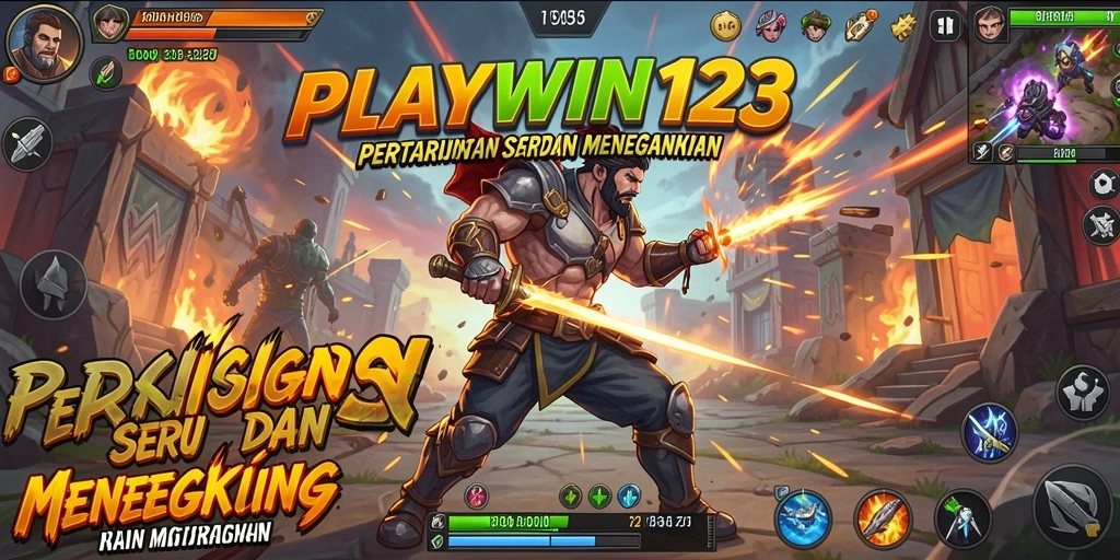 Screenshot gameplay PLAYWIN123 menampilkan pertarungan intens antar karakter.